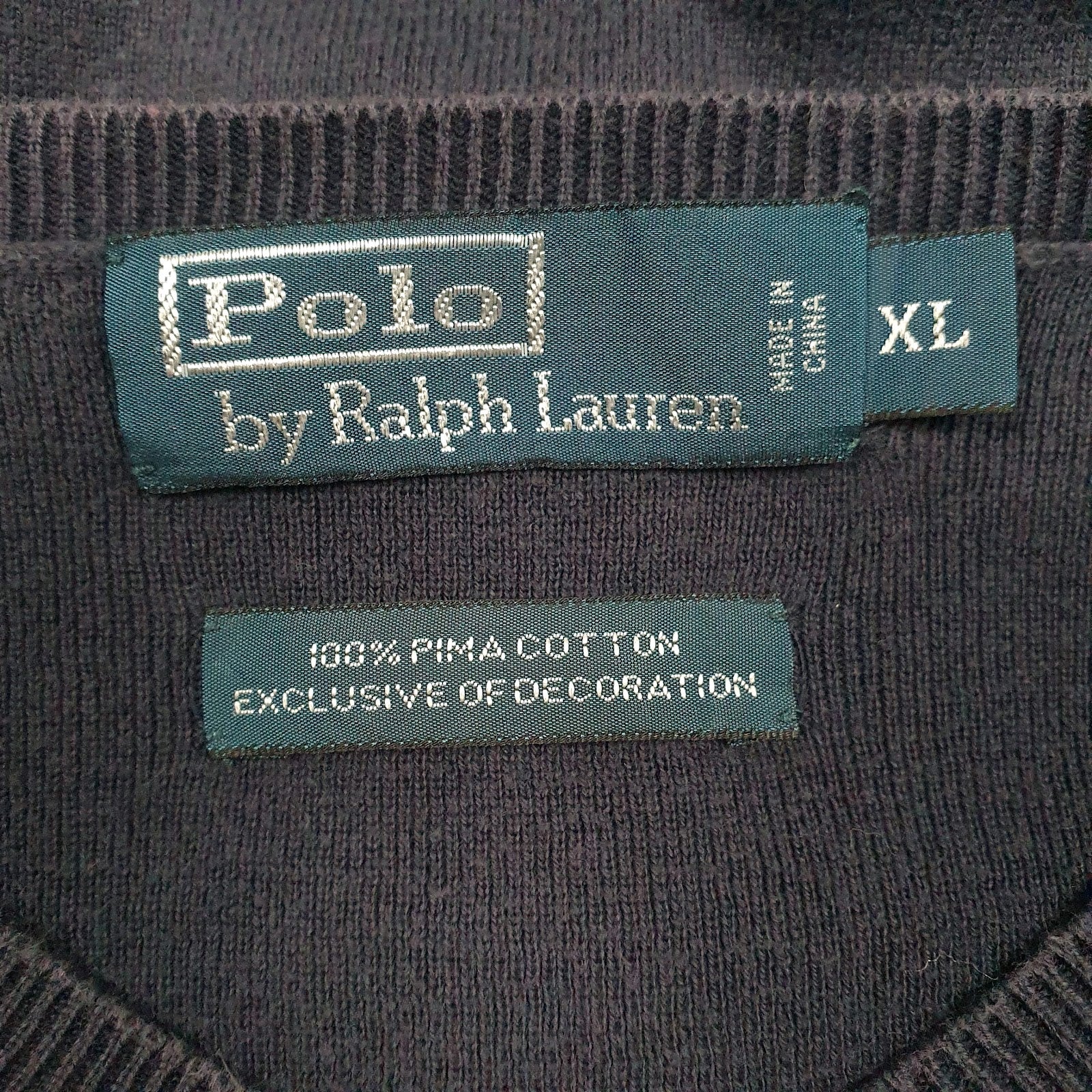 Mens Navy Polo Ralph Lauren Pima V Neck Jumper