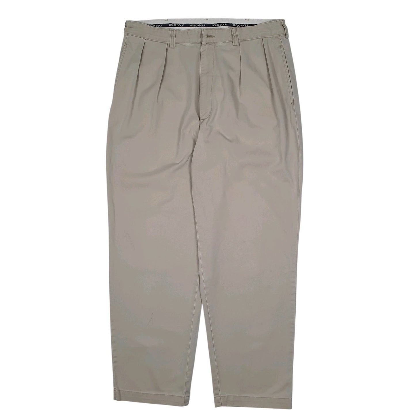 Mens Beige Polo Ralph Lauren Classic Golf Vintage 90s Double Pleated Chino Trousers