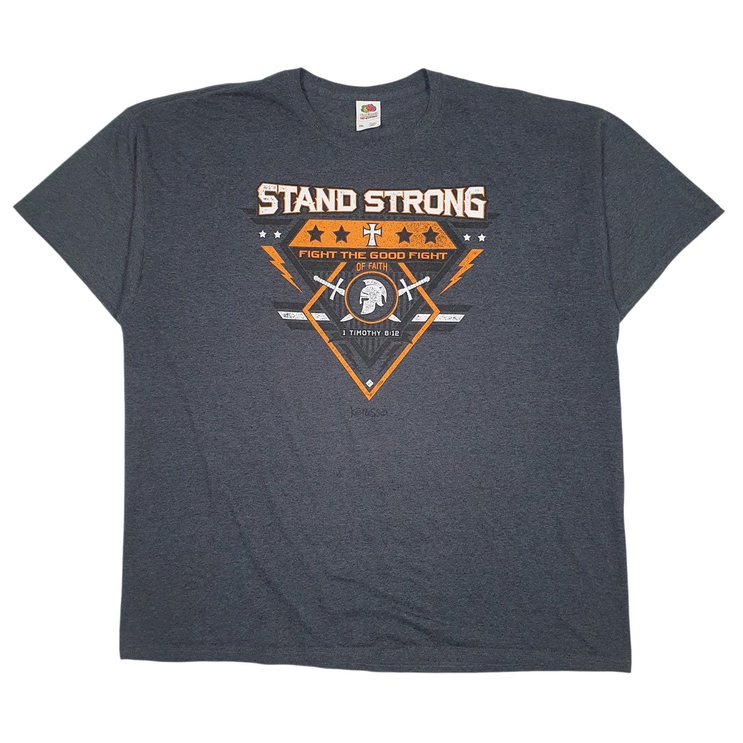Mens Grey Fruit Of The Loom Stand Strong Short Sleeve T Shirt