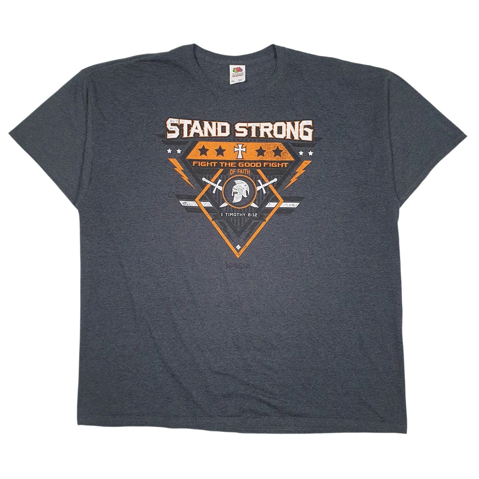 Mens Grey Fruit Of The Loom Stand Strong Short Sleeve T Shirt