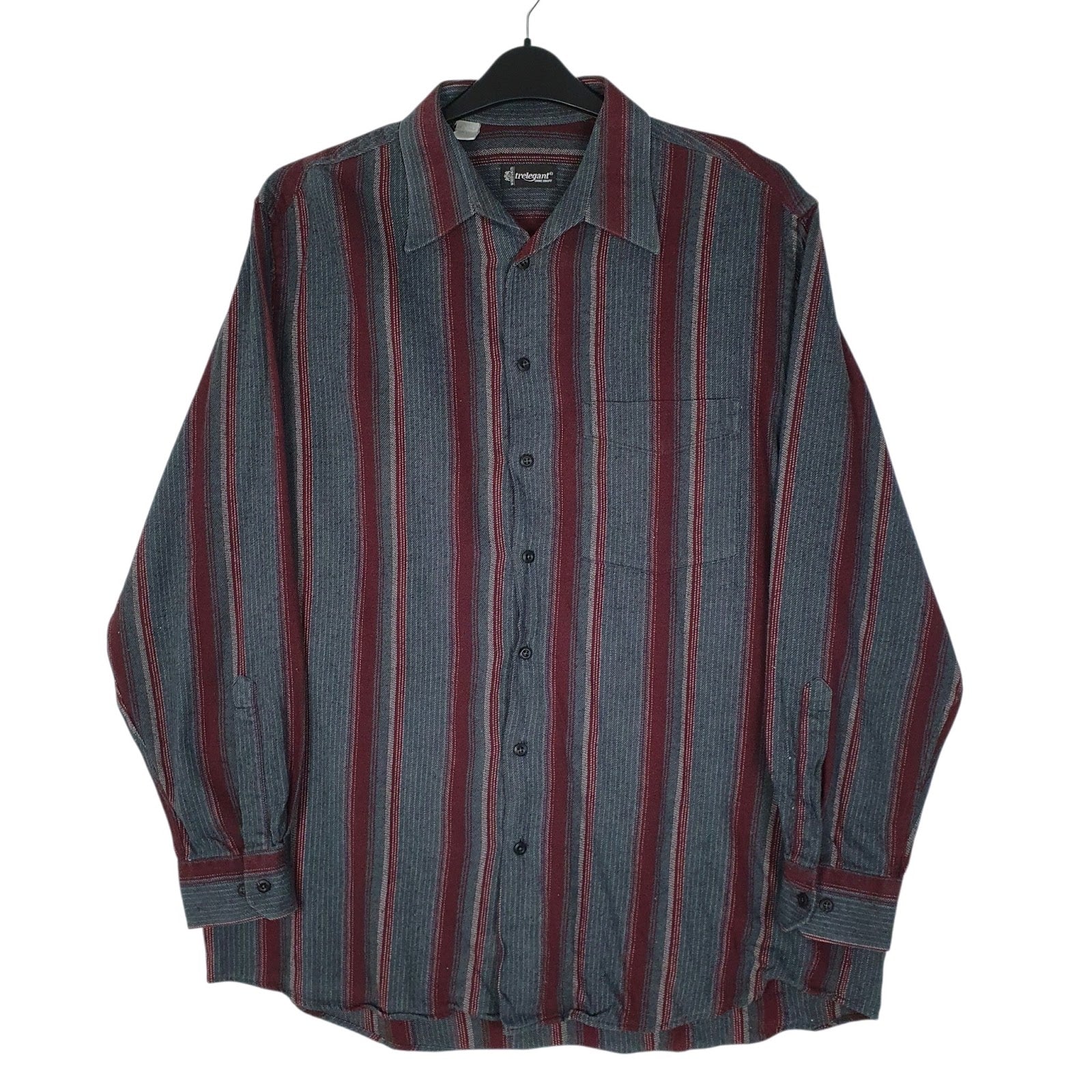 Mens Grey Trelegant Plaid Flannel Long Sleeve Shirt