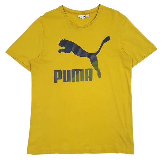 Mens Yellow Puma Spellout Short Sleeve T Shirt