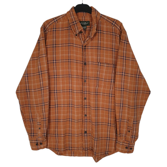 Mens Orange Eddie Bauer Flannel Long Sleeve Shirt