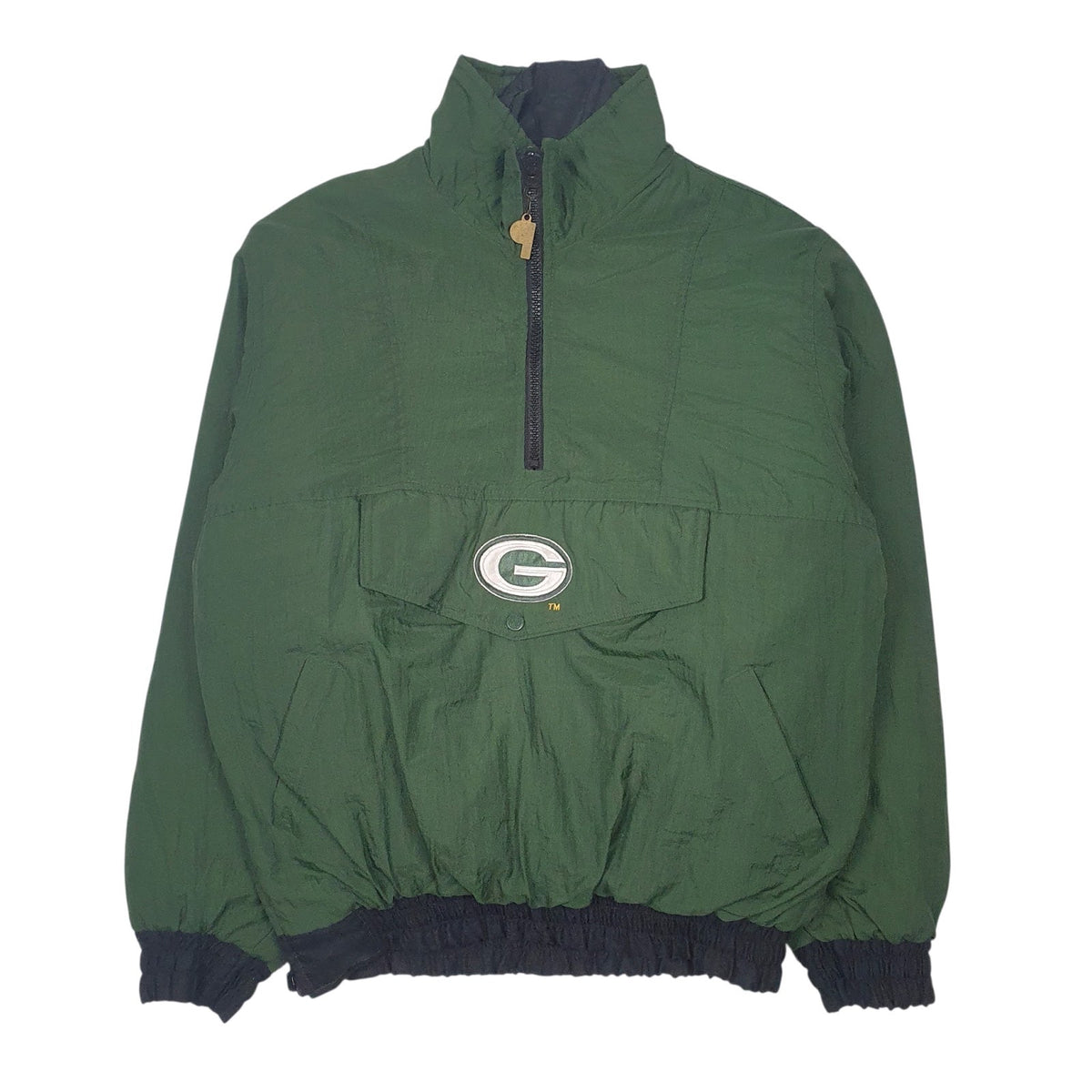 Mens Black Pro Player Vintage 90s Reversable NFL Green Bay Packers  Coat