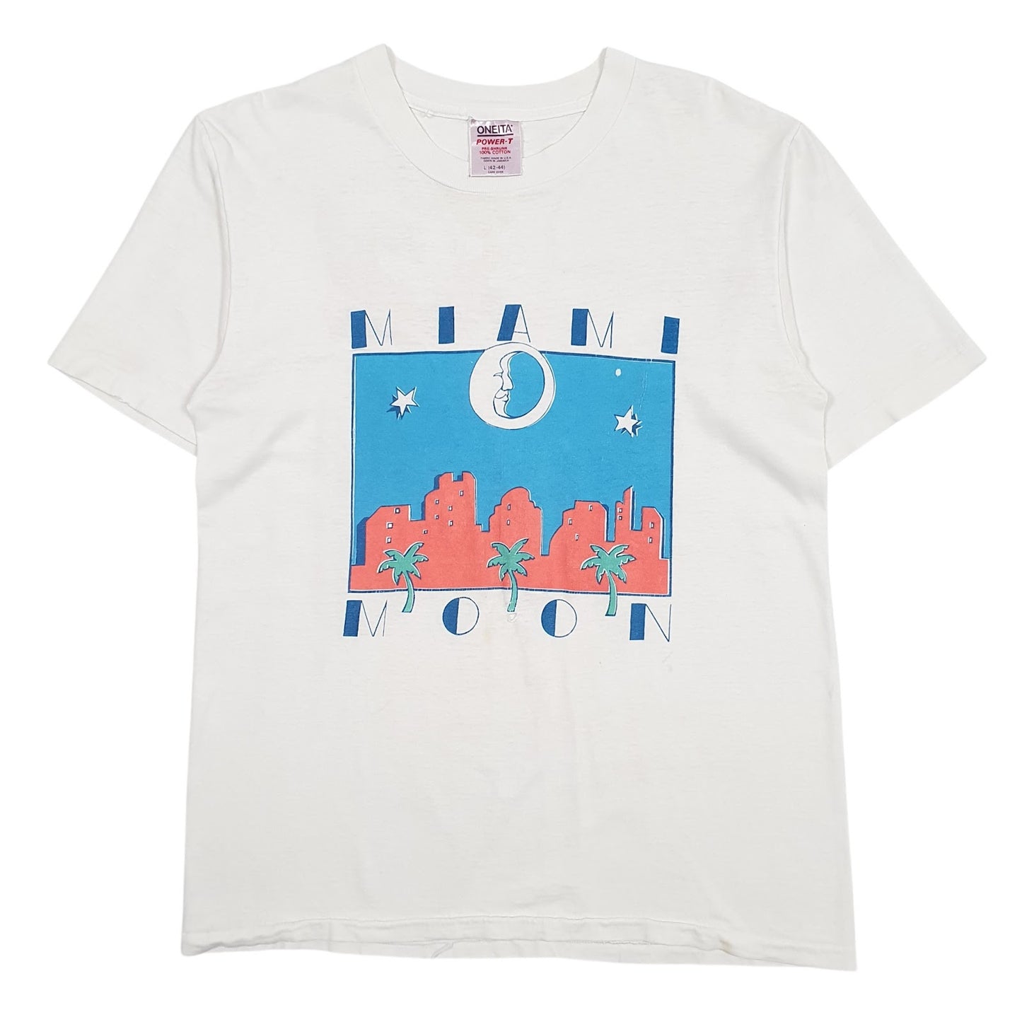 Mens White Oneita Single Stitch Vintage 90s Short Sleeve T Shirt
