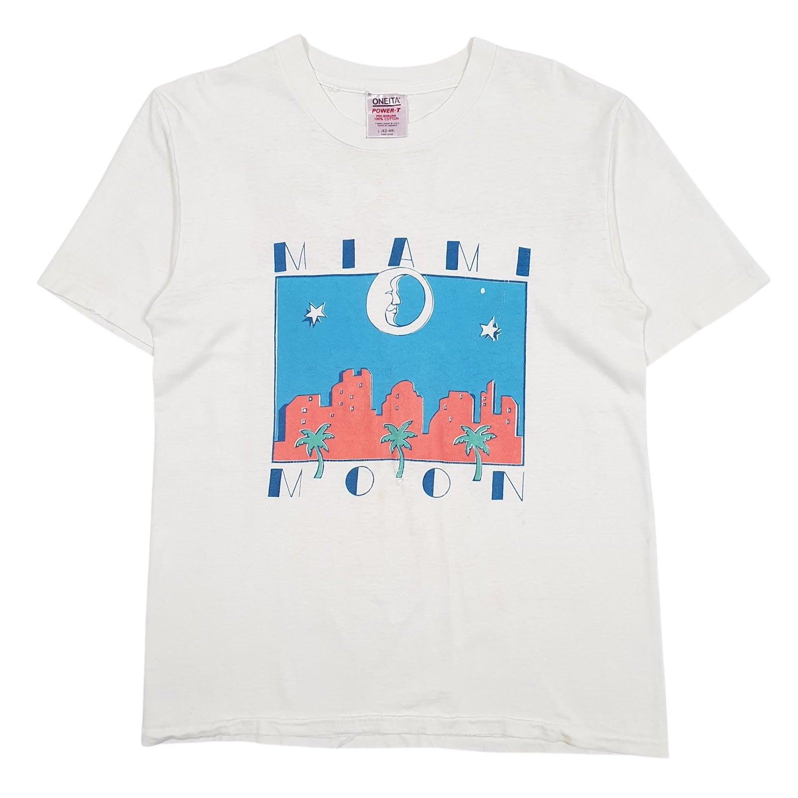 Mens White Oneita Single Stitch Vintage 90s Short Sleeve T Shirt