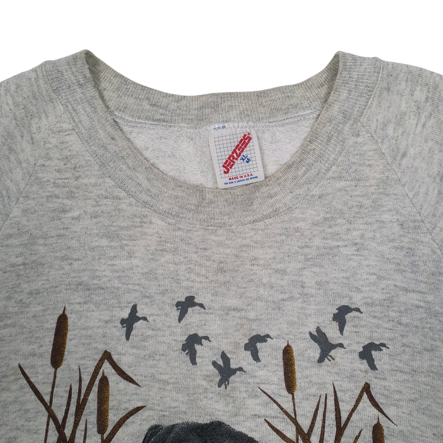 Mens Grey Jerzees Vintage 1980s Made In USA Nature Hunting Dogs Crewneck Jumper