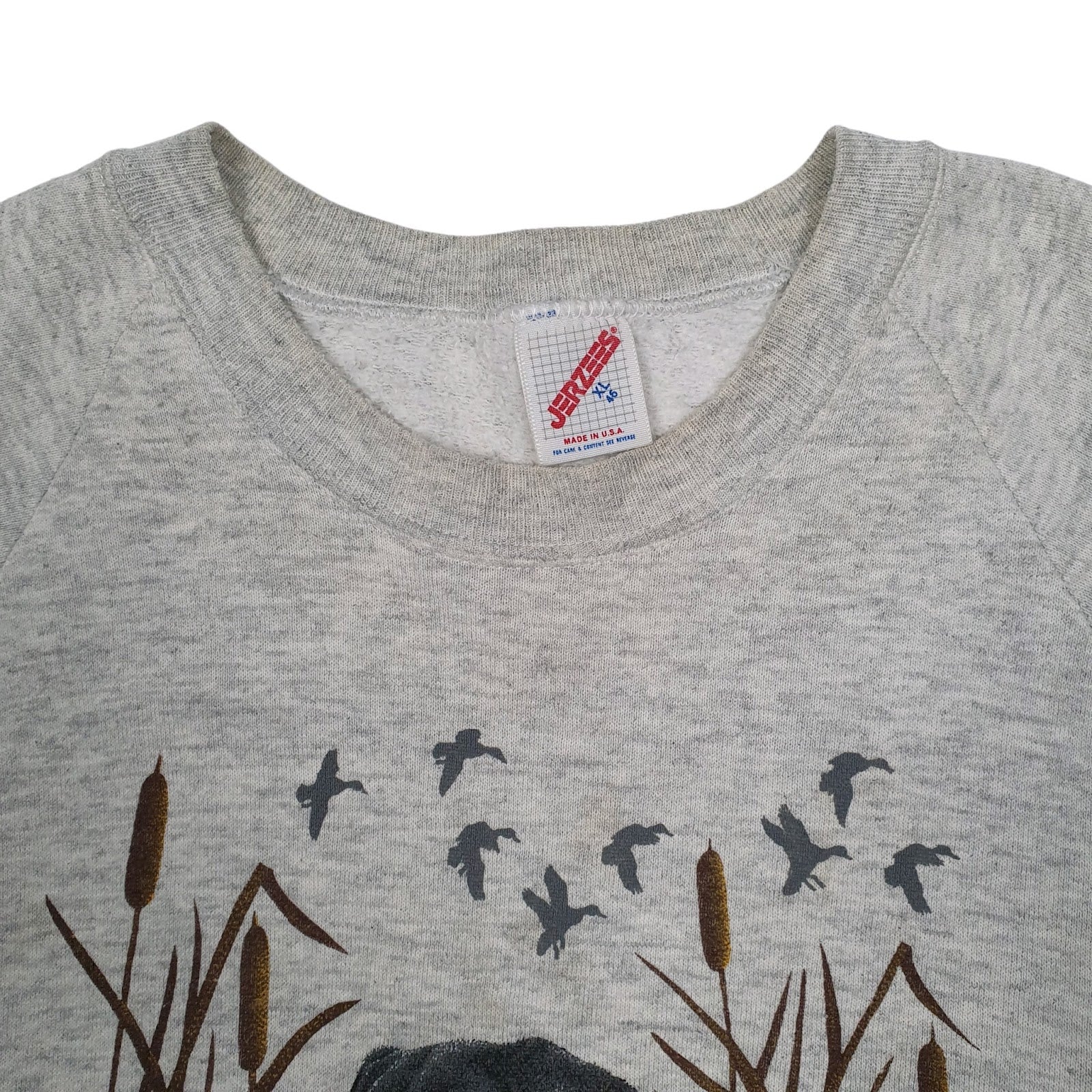 Mens Grey Jerzees Vintage 1980s Made In USA Nature Hunting Dogs Crewneck Jumper