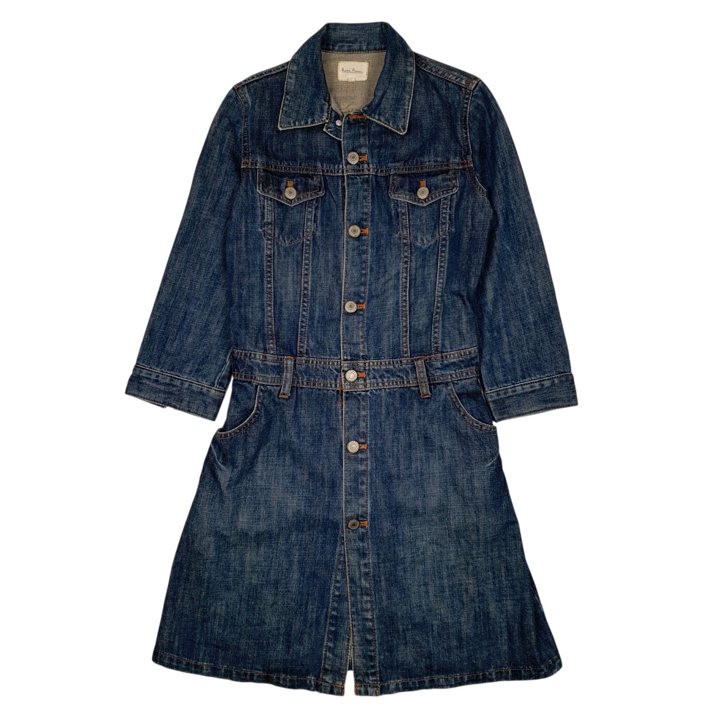 Womens Blue Rope Picnic Trucker Long Sleeve Dress