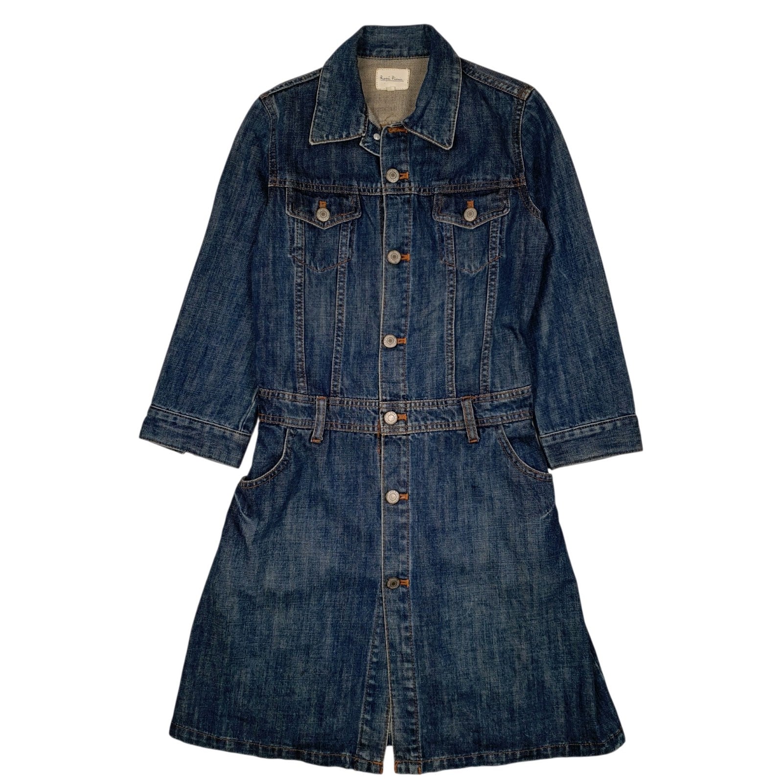 Womens Blue Rope Picnic Trucker Long Sleeve Dress
