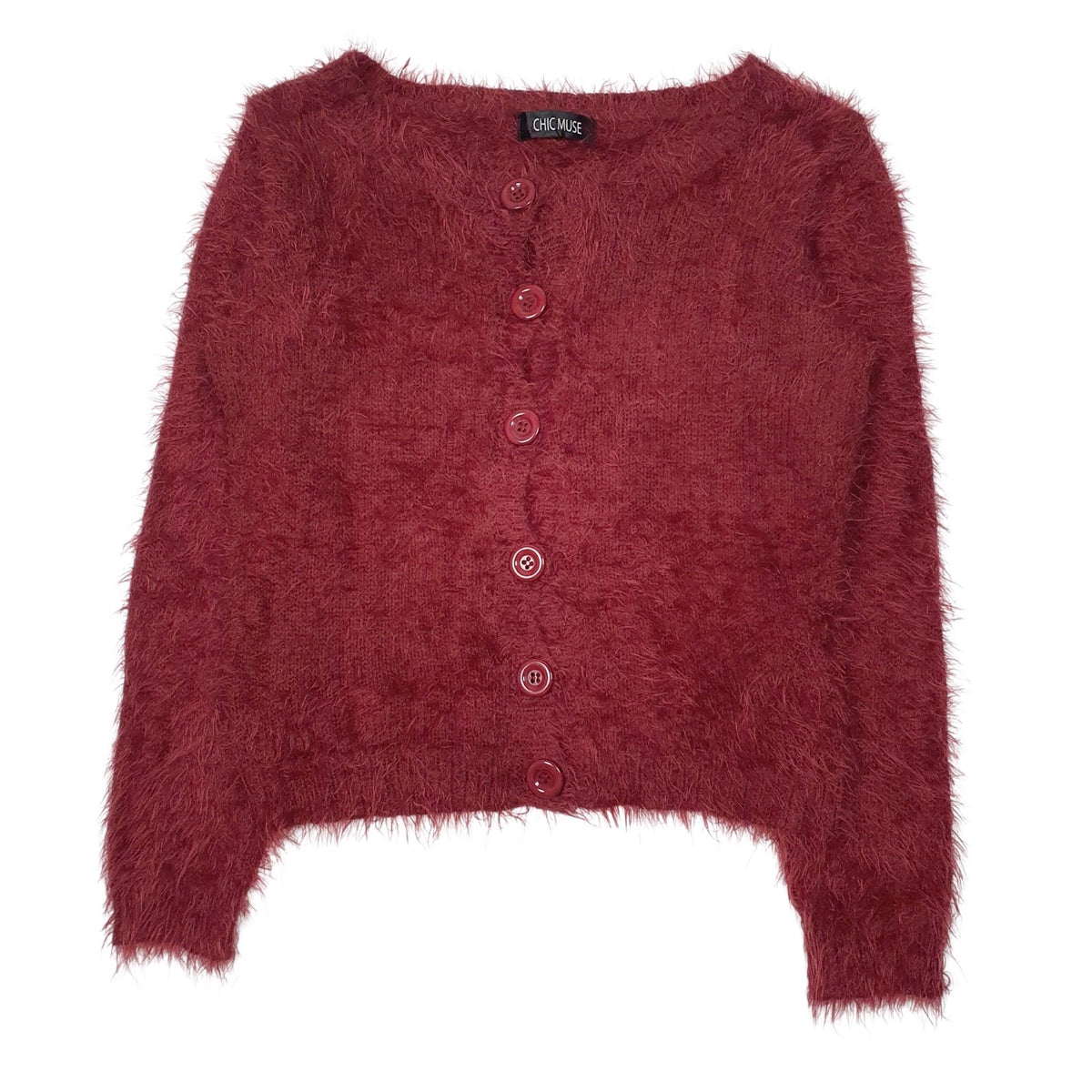 Womens Red Chic Muse Fluffy Cardigan Jumper