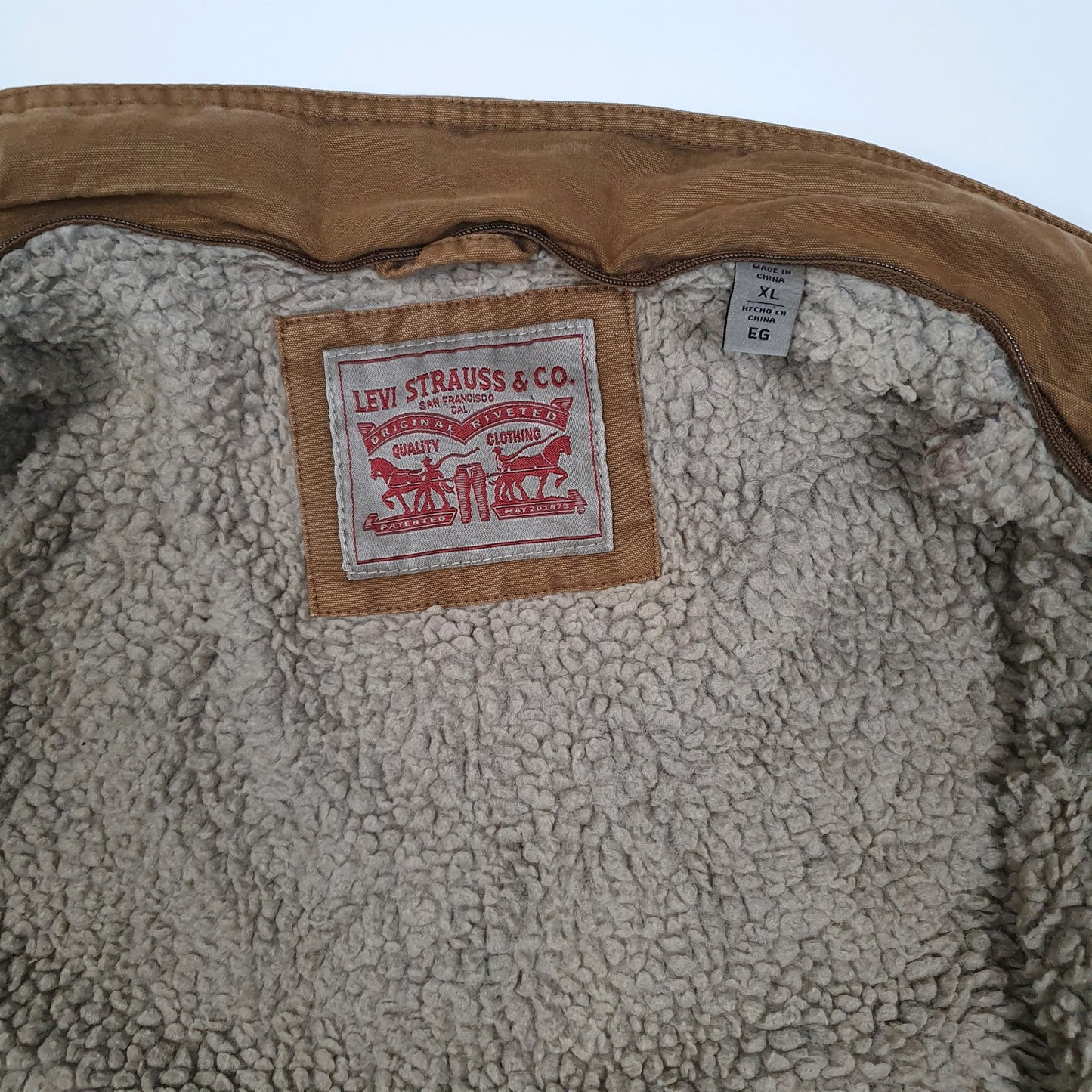 Mens Beige Levis Sherpa Lined Military Bomber  Coat