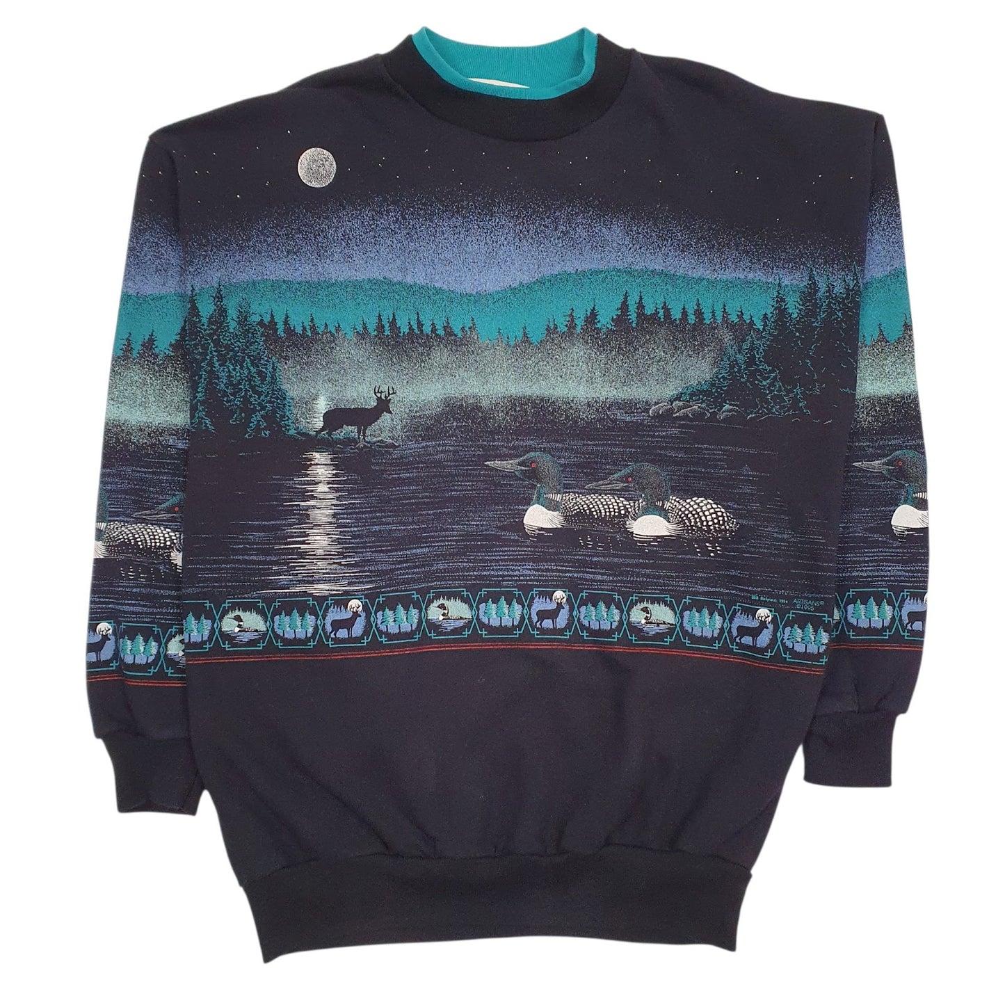 Mens Black Artisans Graphic Vintage 90s Made In USA Crewneck Jumper