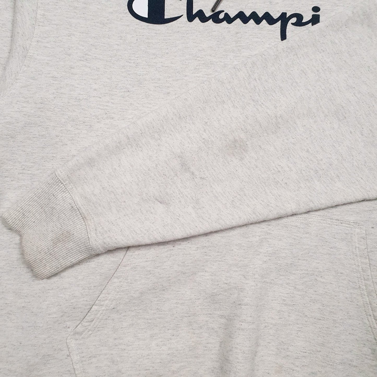 Mens Grey Champion Spellout Hoodie Jumper