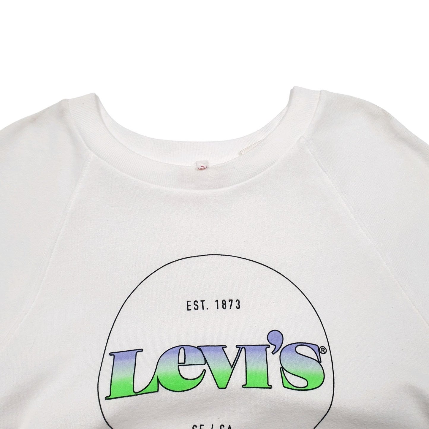 Womens White Levis Crop Top Spellout Crewneck Jumper