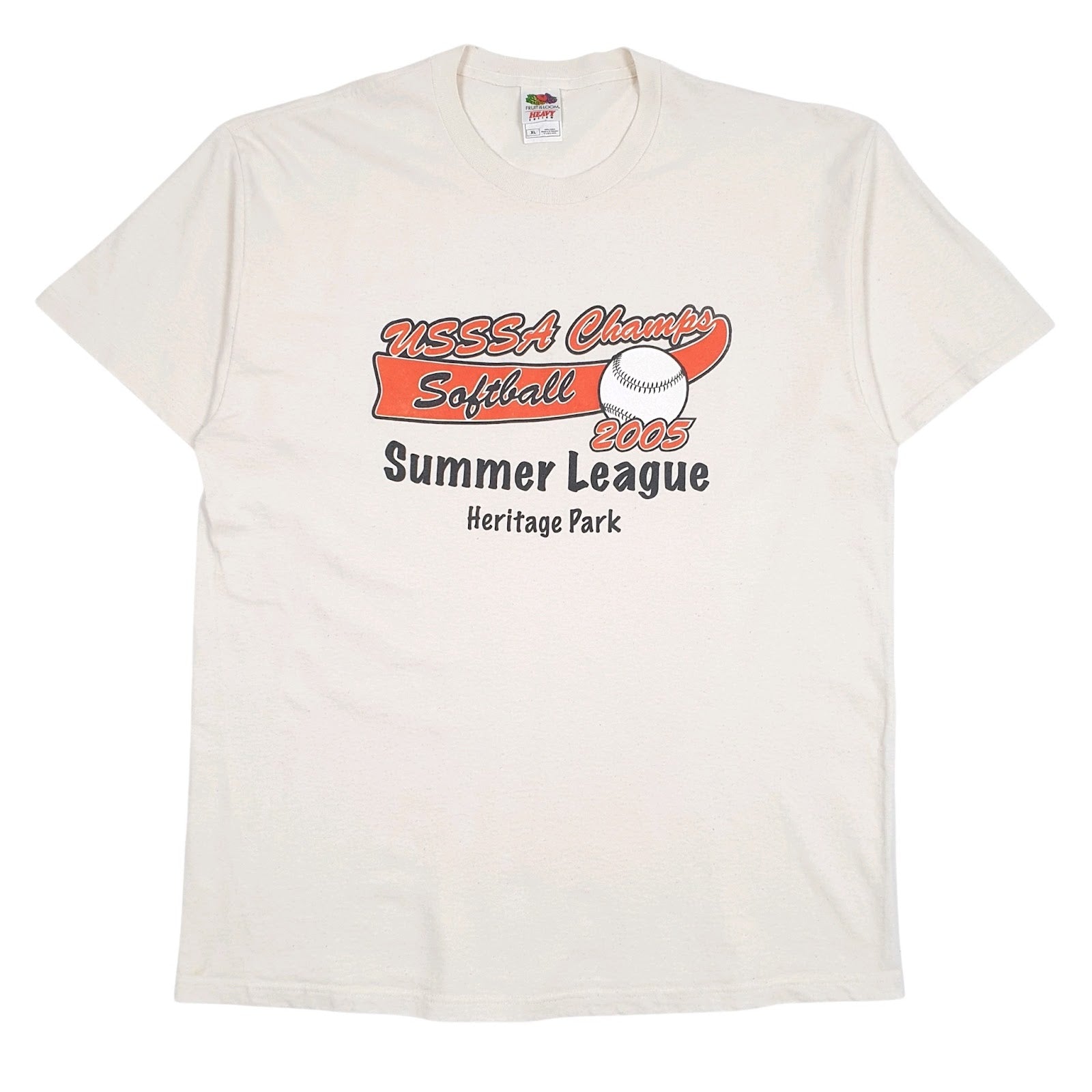 Mens Beige Fruit Of The Loom Vintage 00s USSSA Champs Softball Short Sleeve T Shirt