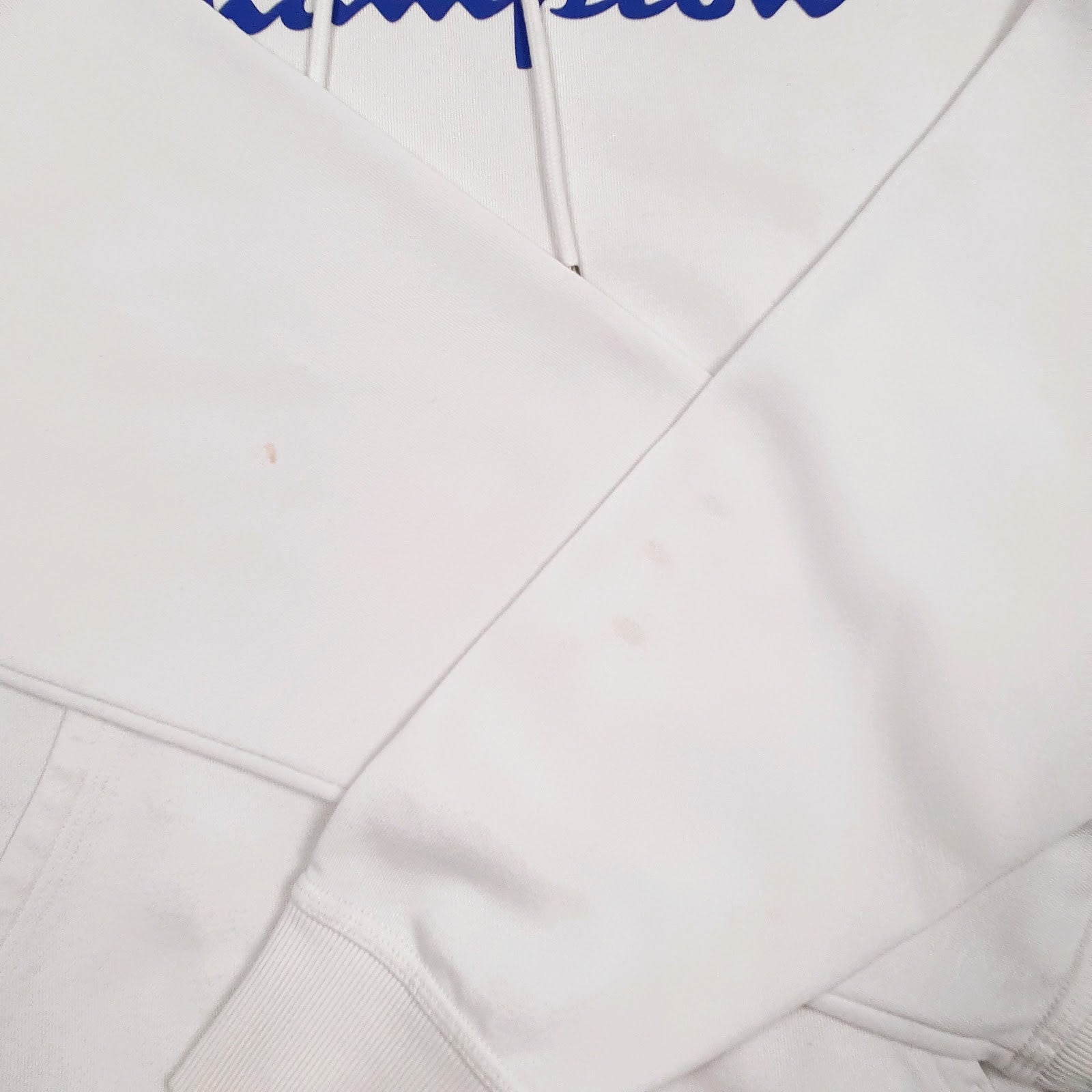 Mens White Champion Spellout Hoodie Jumper