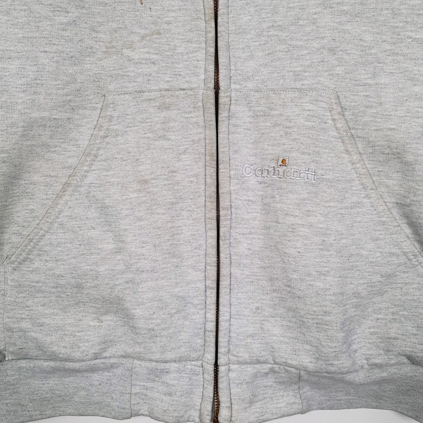 Mens Grey Carhartt Hoodie Vintage 00s Full Zip Jumper