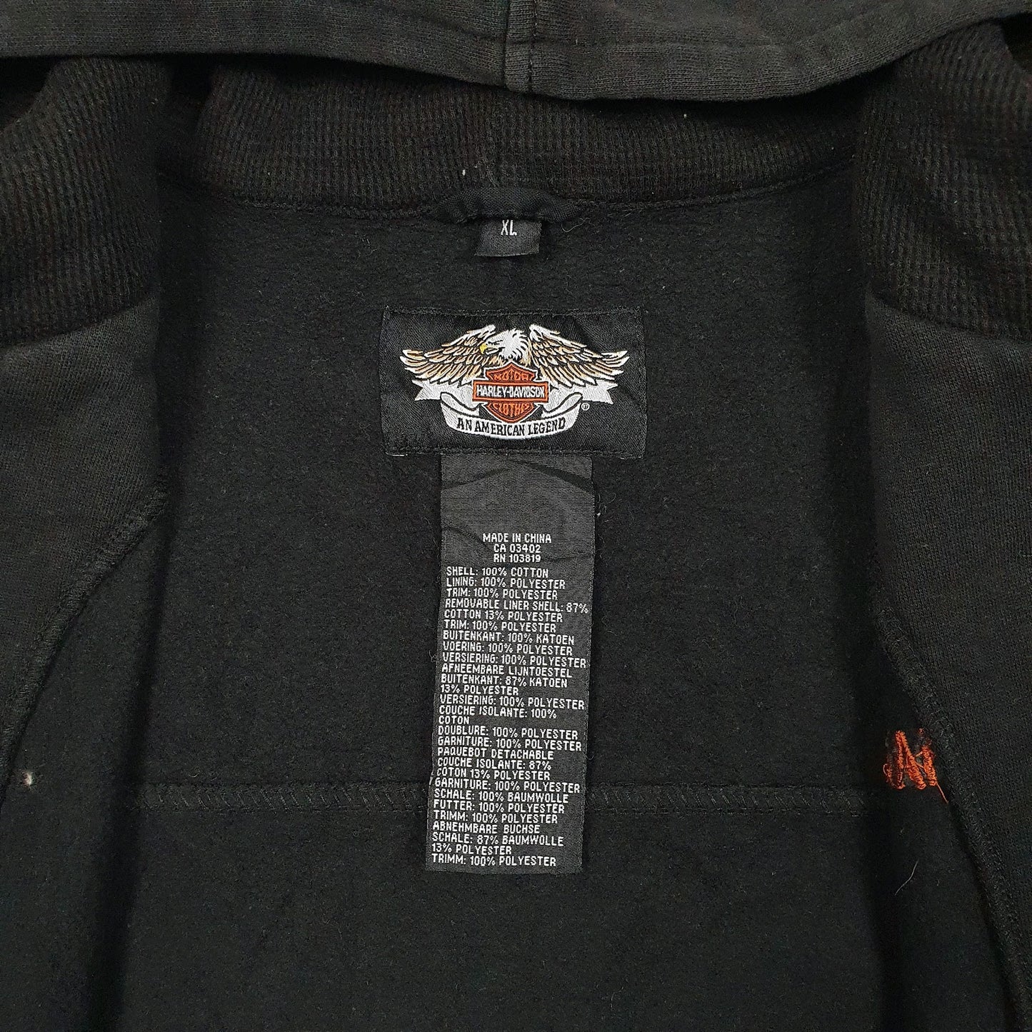 Mens Black Harley Davidson Hoodie Gilet Jumper