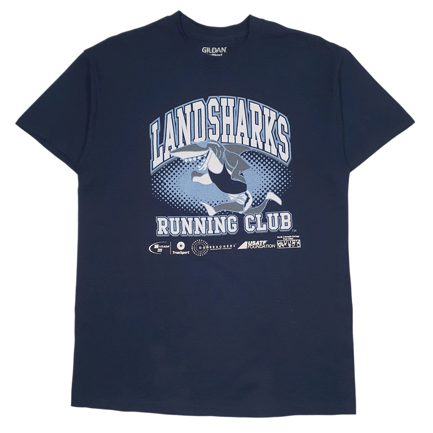 Mens Navy Gildan Landsharks Running Club Short Sleeve T Shirt