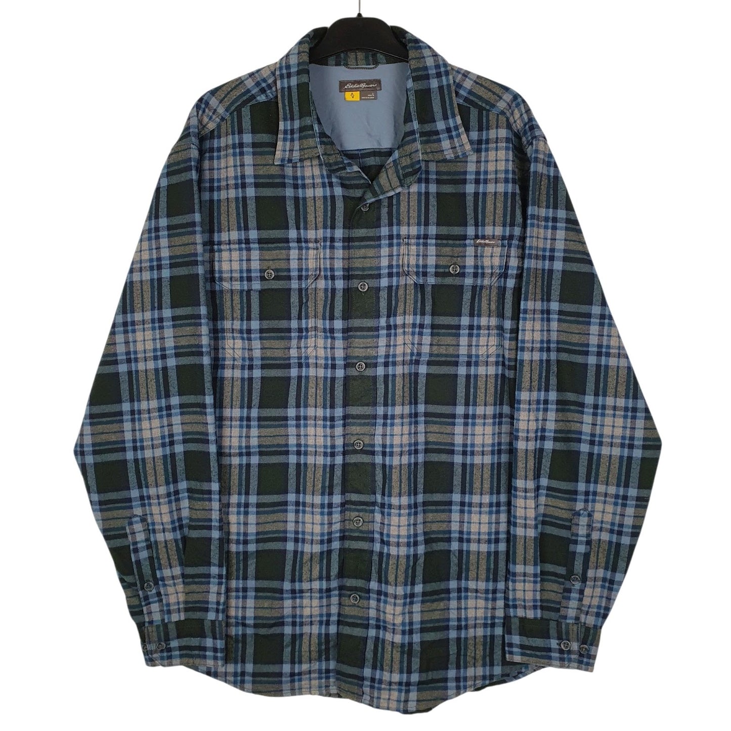 Mens Green Eddie Bauer Heavyweight Plaid Flannel Long Sleeve Shirt