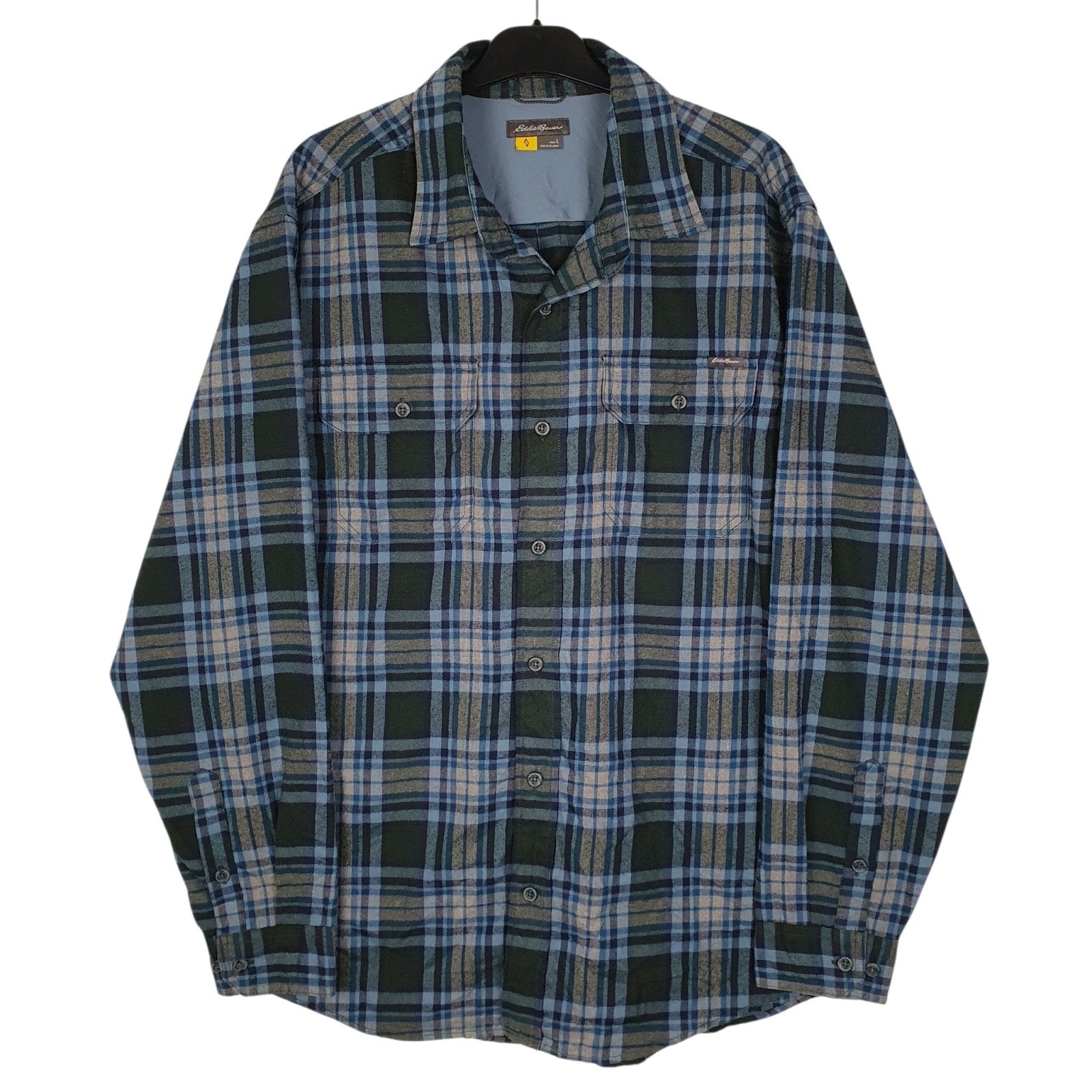Mens Green Eddie Bauer Heavyweight Plaid Flannel Long Sleeve Shirt