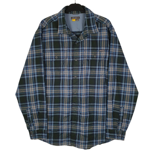 Mens Green Eddie Bauer Heavyweight Plaid Flannel Long Sleeve Shirt