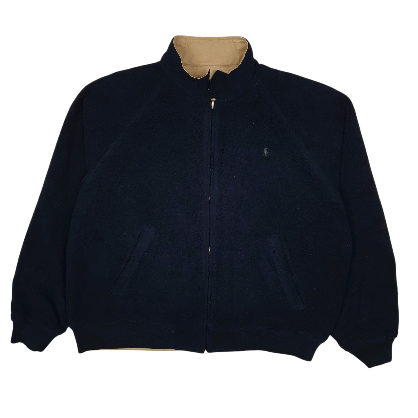 Mens Beige Polo Ralph Lauren Reversible Harrington Fleece Lined Hoodie Coat