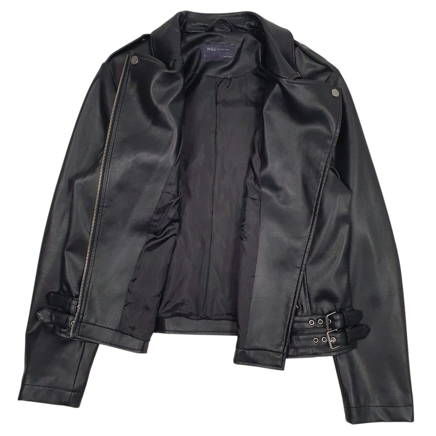 Womens Black M&S Faux Leather  Coat