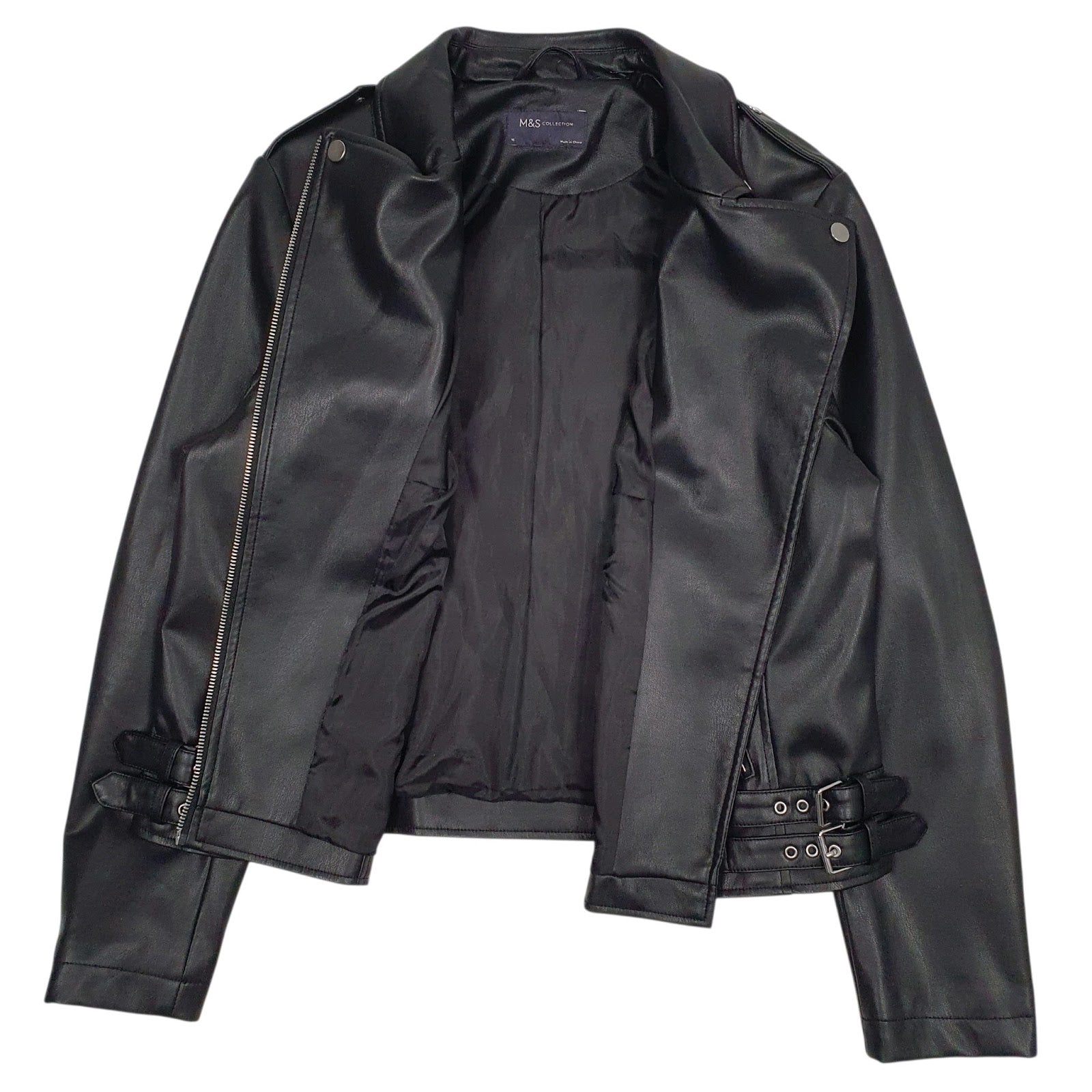 Womens Black M&S Faux Leather  Coat