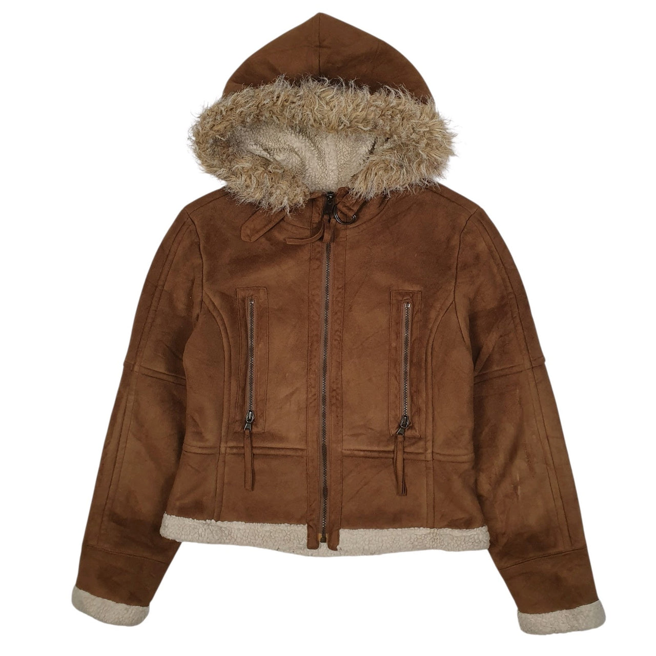 Womens Brown Levis Sherpa Lined Shearling Hooded  Coat