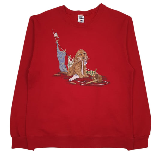 Mens Red Jerzees Graphic Crewneck Jumper