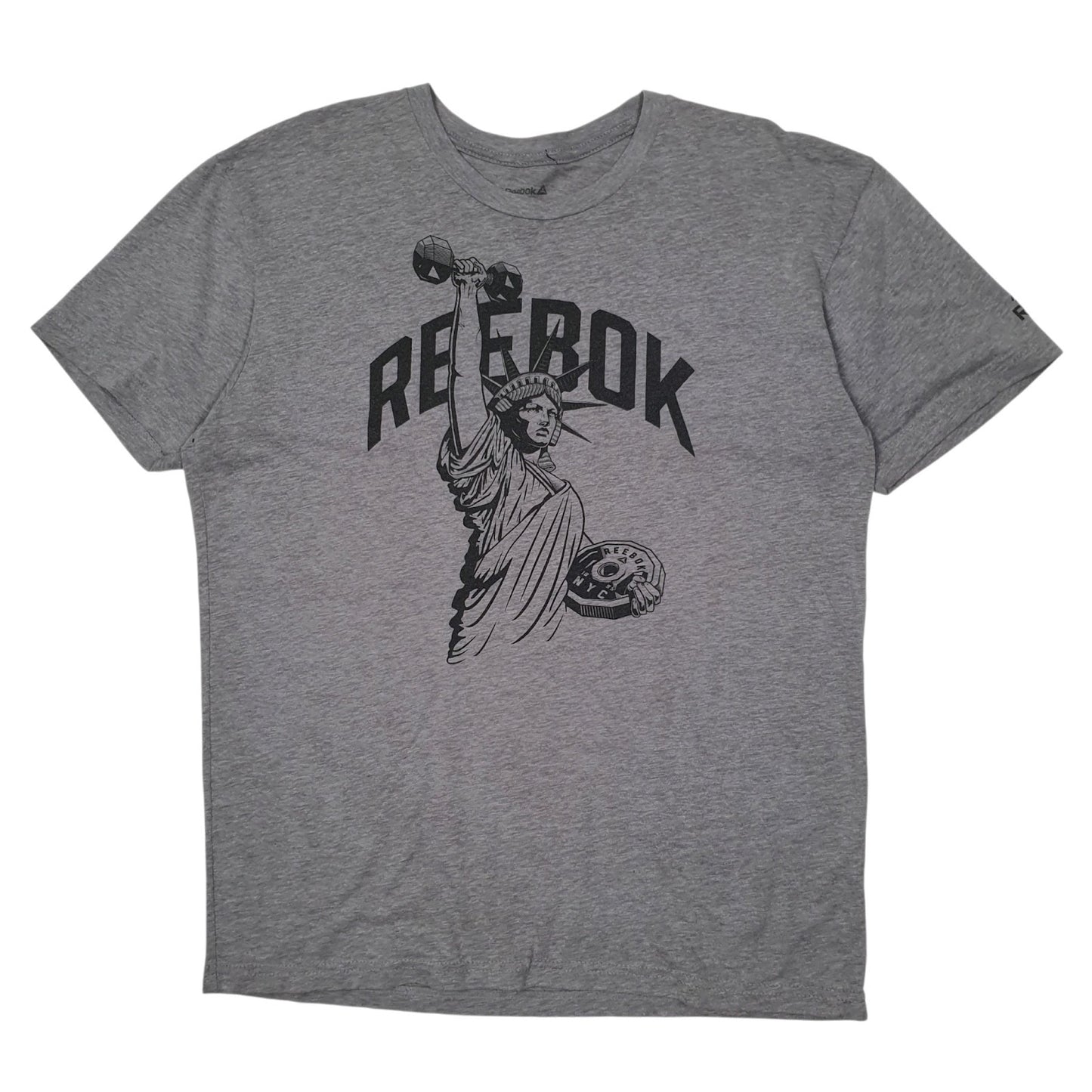 Mens Grey Reebok NYC New York Statue of Liberty Weights Short Sleeve T Shirt