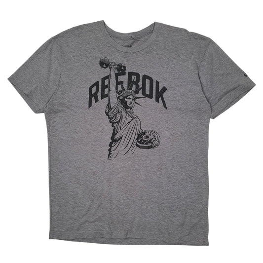 Mens Grey Reebok NYC New York Statue of Liberty Weights Short Sleeve T Shirt