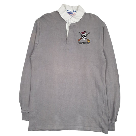 Mens Grey Maxmore Rugby Vintage Schoolhouse Mercenaries Long Sleeve Polo Shirt