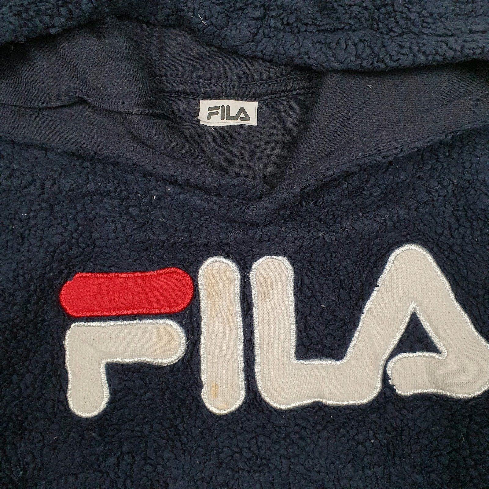 Womens Navy Fila Sherpa Hoodie Jumper