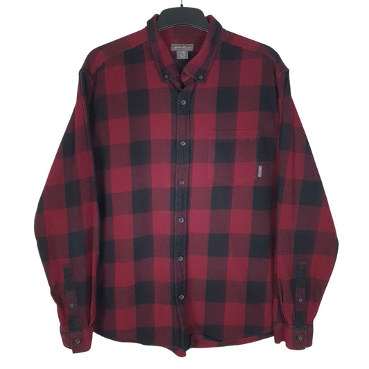 Mens Red Eddie Bauer Flannel Long Sleeve Shirt