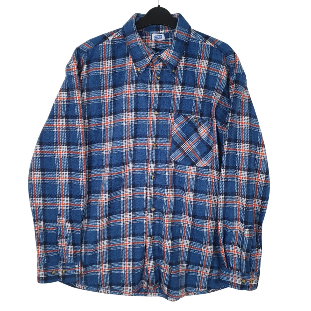 Mens Blue ES Basic Vintage Flannel Long Sleeve Shirt