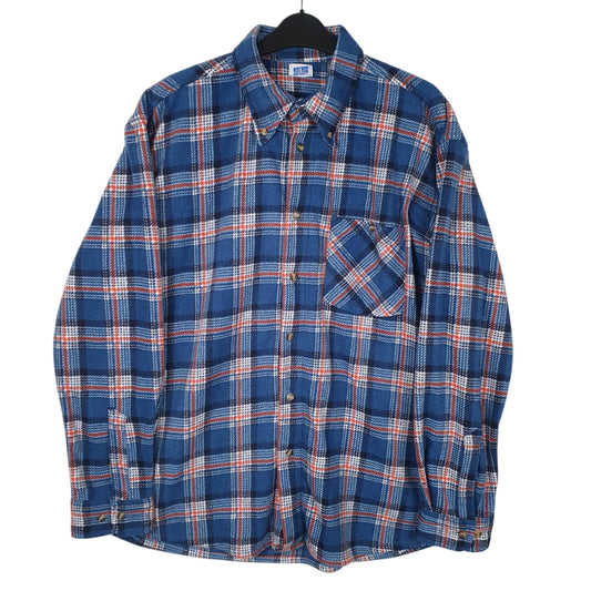 Mens Blue ES Basic Vintage Flannel Long Sleeve Shirt
