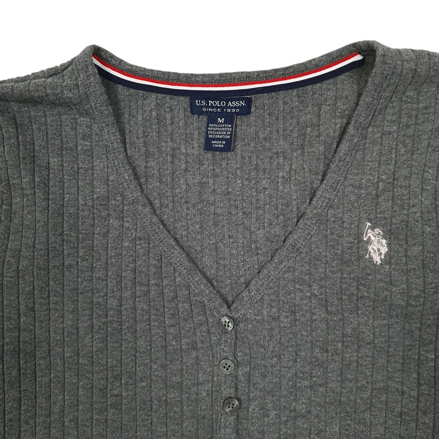 Womens Grey U.S. POLO ASSN. Cardigan V Neck Jumper