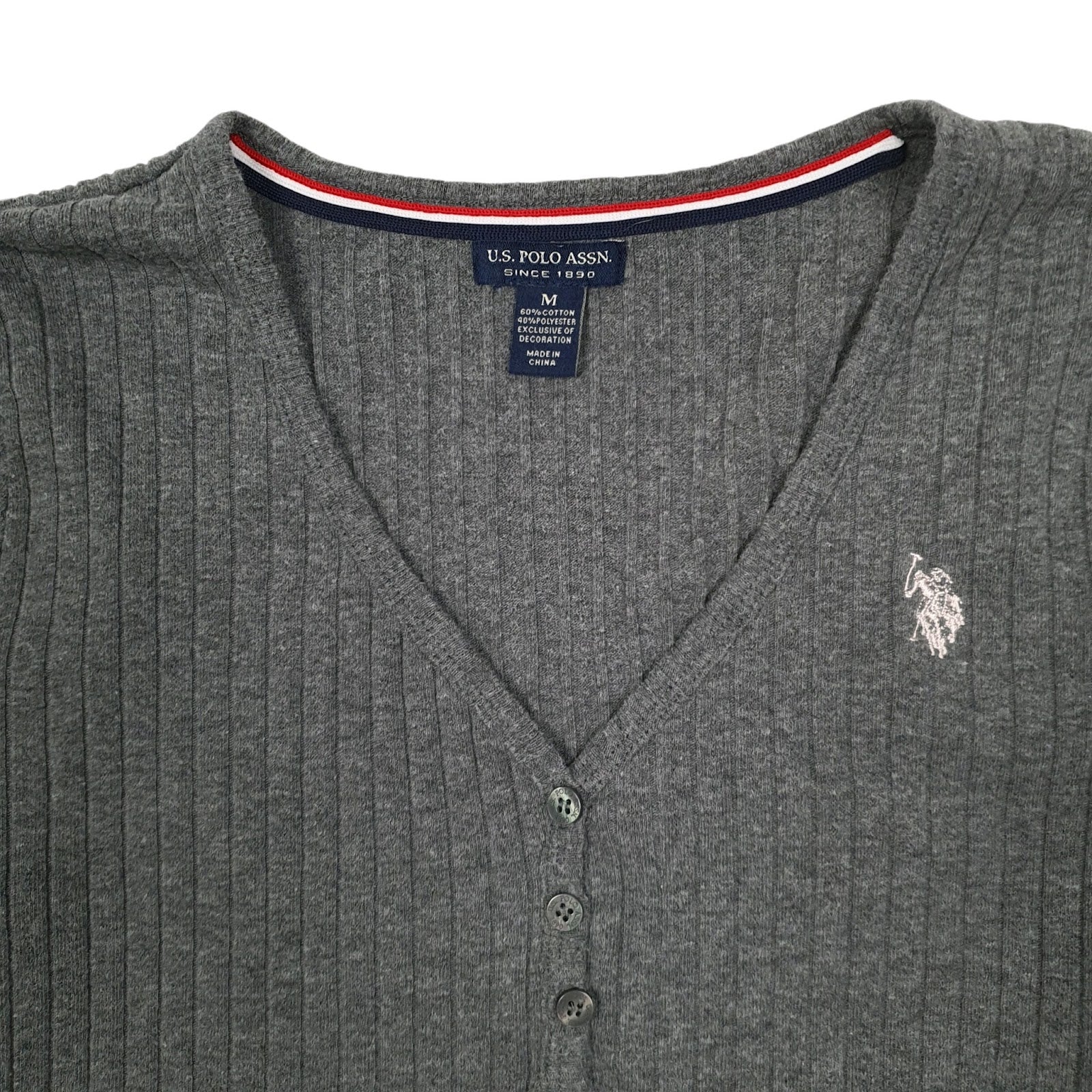 Womens Grey U.S. POLO ASSN. Cardigan V Neck Jumper