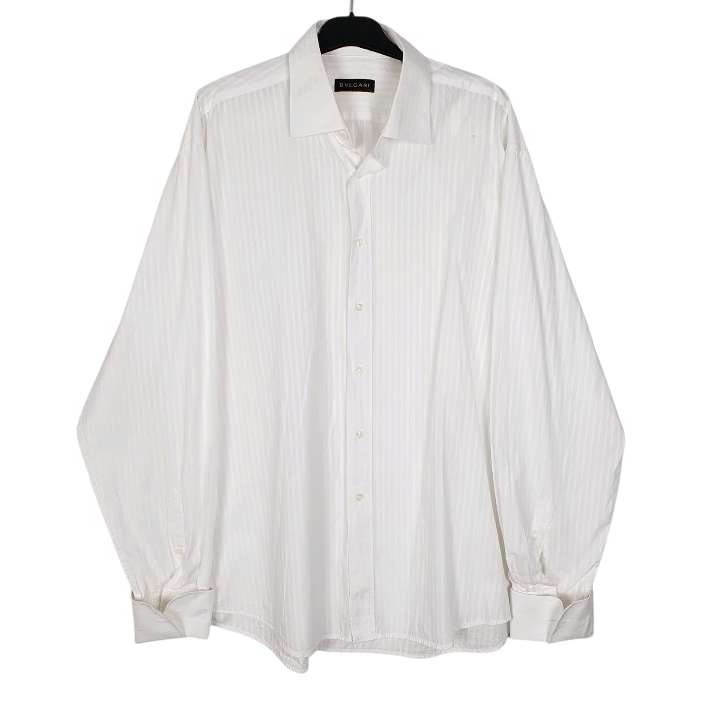 Mens White Bulgari Cufflink Long Sleeve Shirt