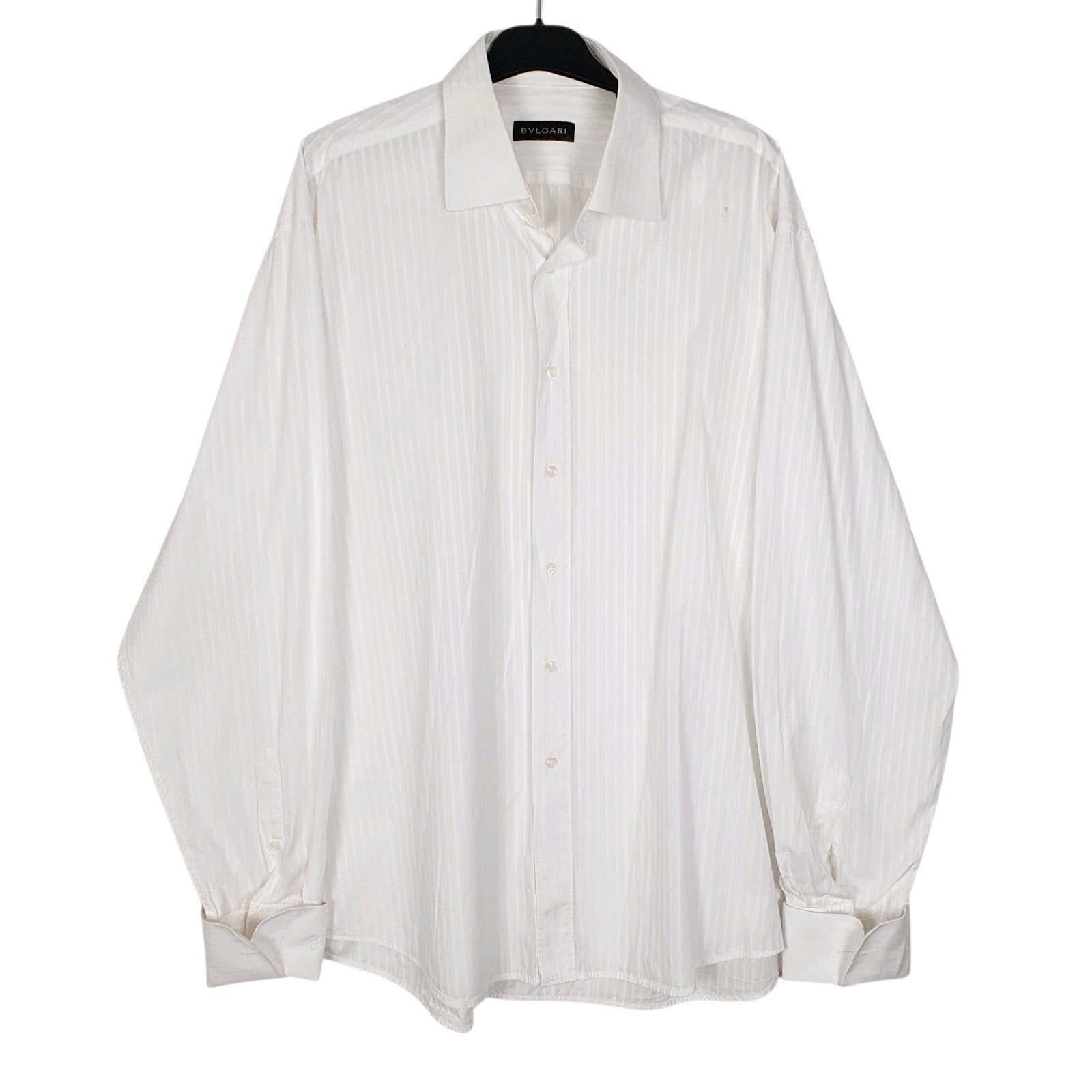 Mens White Bulgari Cufflink Long Sleeve Shirt