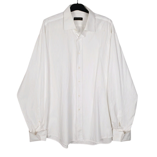 Mens White Bulgari Cufflink Long Sleeve Shirt