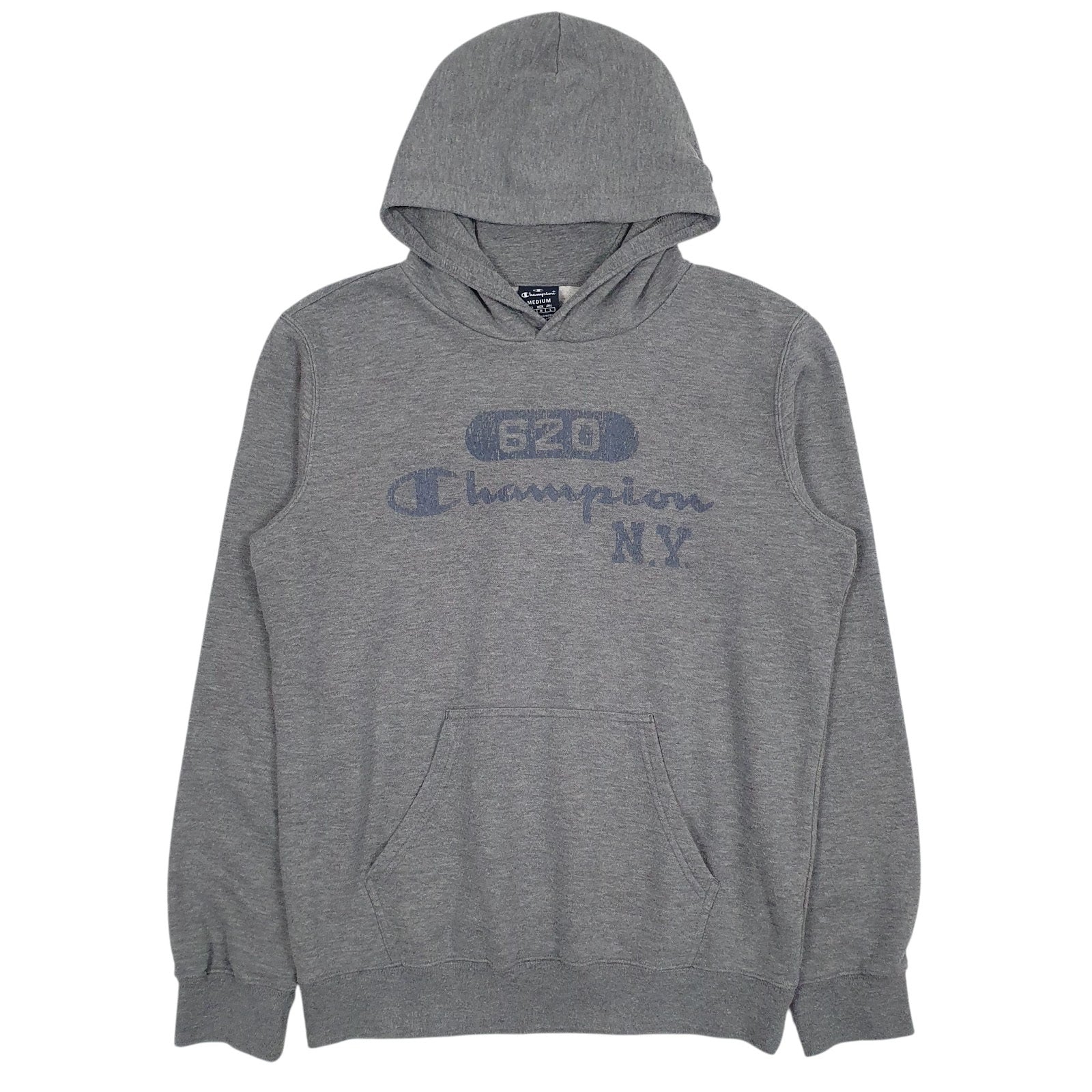 Mens Grey Champion Spellout Hoodie Jumper