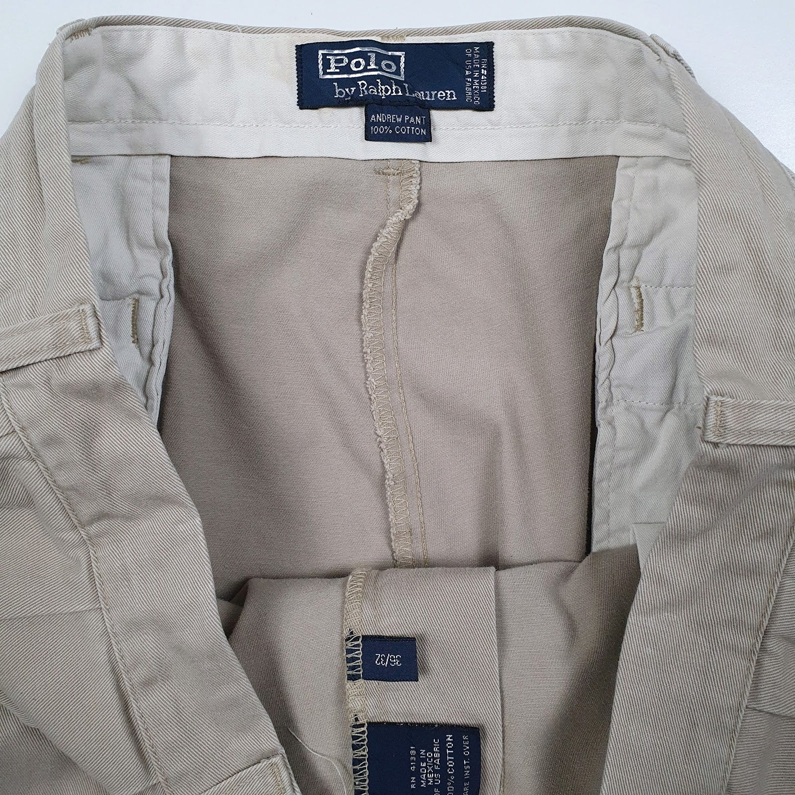 Mens Beige Polo Ralph Lauren Andrew Pant Double Pleated Vintage 90s  Trousers