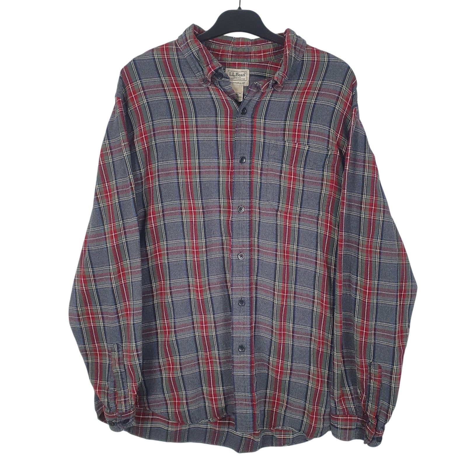 Mens Grey L.L.Bean Flannel Long Sleeve Shirt
