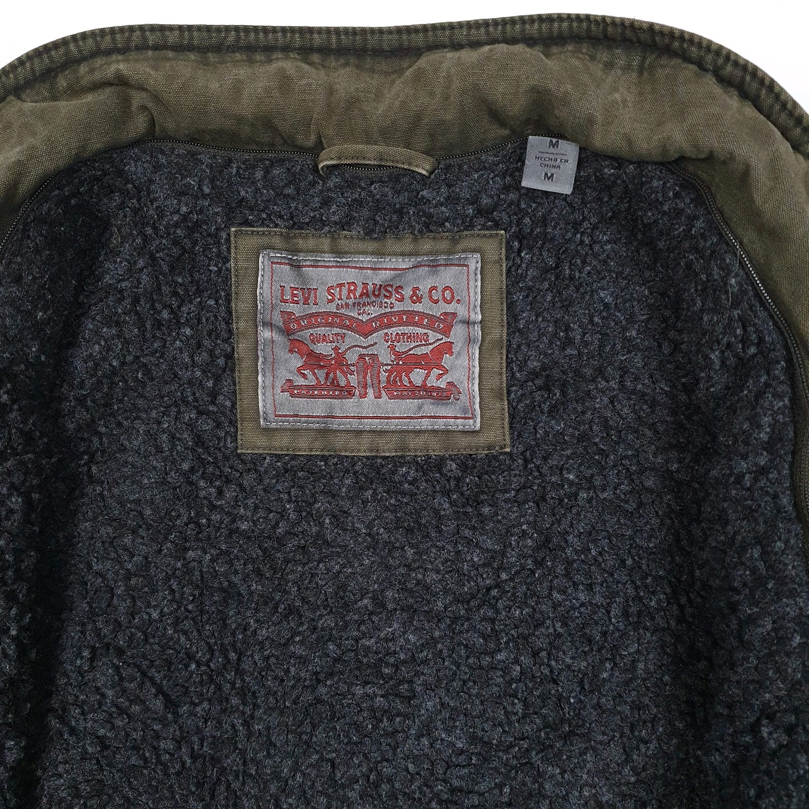 Mens Green Levis Sherpa Lined Military Bomber  Coat