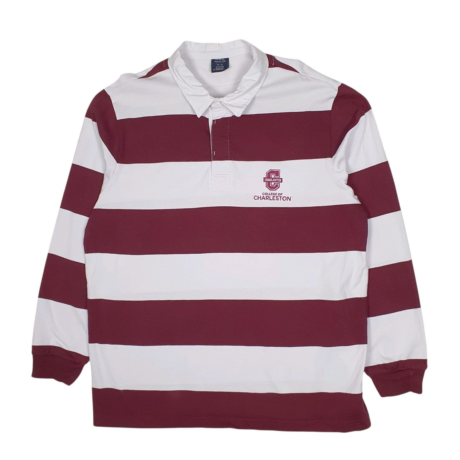 Mens White Charles River Rugby Charleston College Long Sleeve Polo Shirt