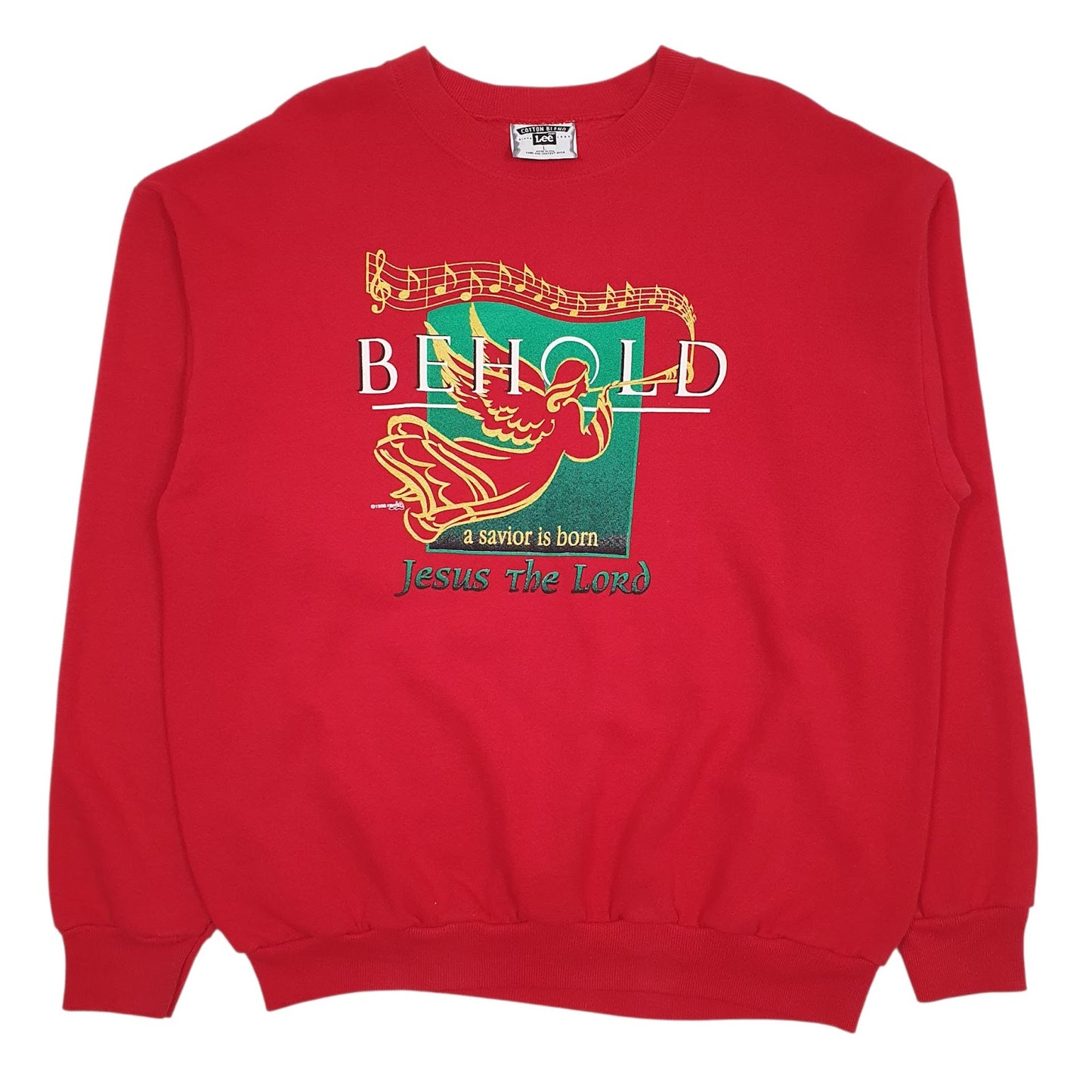Mens Red Lee Jesus Vintage 90s Made In USA Crewneck Jumper